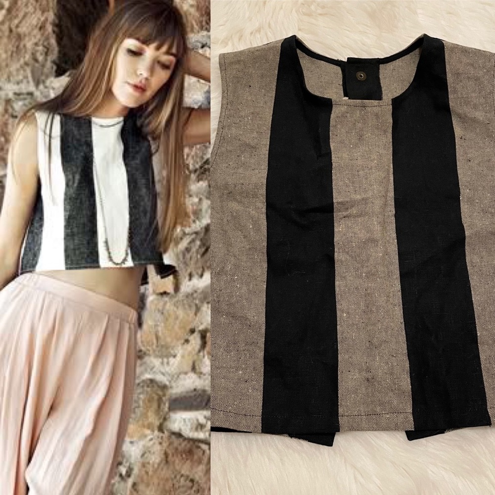 NWT Ali Golden Linen Crop Top Back Snaps